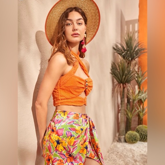 Summer Halter Top & Side Wrap Skirt 2 Piece Set - Picture 5 of 11